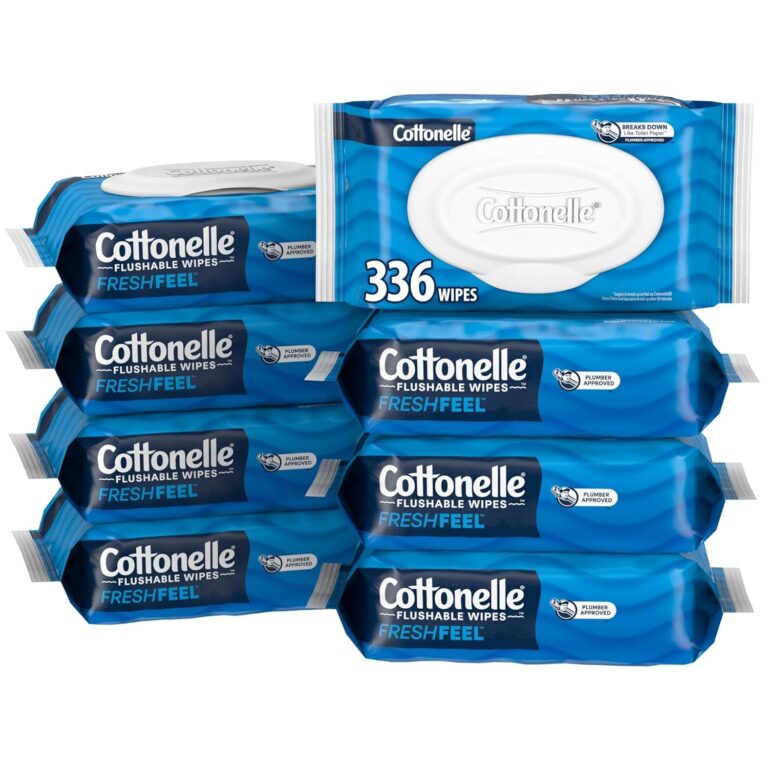 Cottonelle Fresh Feel Flushable Wet Wipes, Adult Wet Wipes, 8 Flip-Top Packs, 42 Wipes per Pack (336 Total Wipes), Packaging May Vary