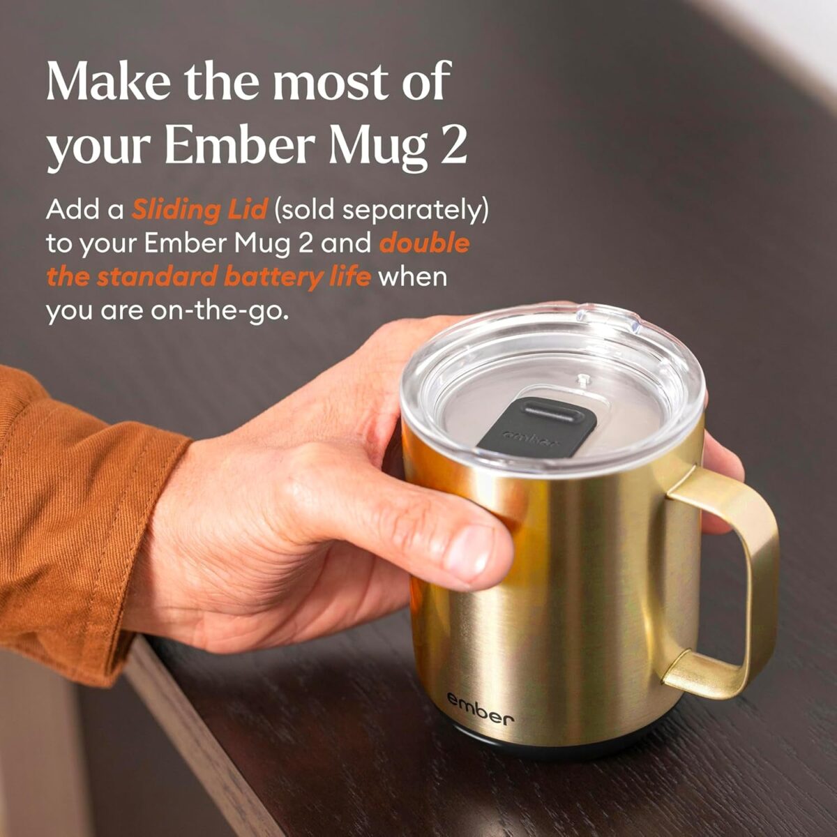 Ember Temperature Control Smart Mug 2, 10 Oz, App-Controlled Heated Coffee Mug with 80 Min Battery Life and Improved Design, Gold