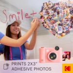 KODAK Smile+ 2-In-1 Digital Instant Print Camera & Wireless Bluetooth Photo Printer - 10MP, Special-Effect Rotating Lens, Zink 2X3” Sticky-Back Photos, Print via Fun App from Smart Devices - Pink