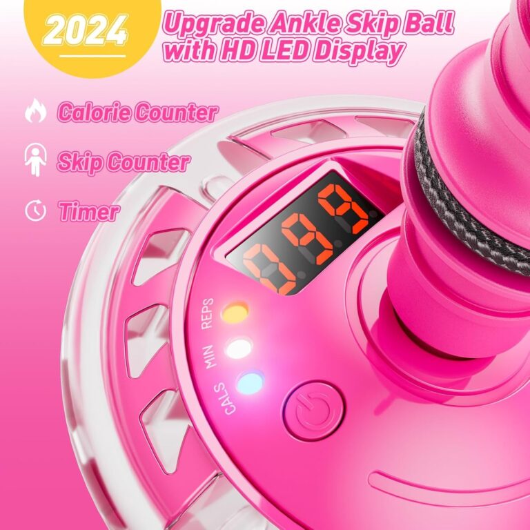 Skip It for Kids, Ankle Skip Ball with Counter, Timer and Cal Calculator, Girl Birthday Gifts for Age 5 6 7 8 9 10+, Rechargeable Colorful Flash Wheel Skip Ball for Girls Women