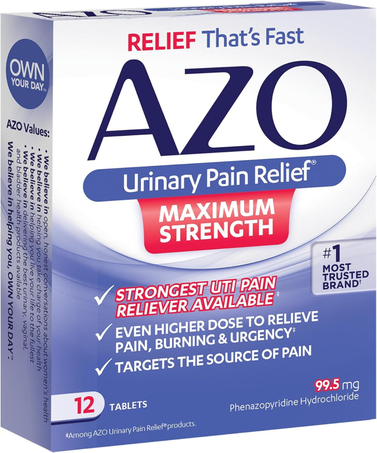 Azo Urinary Pain Relief Max Strength 12 Count Tablets