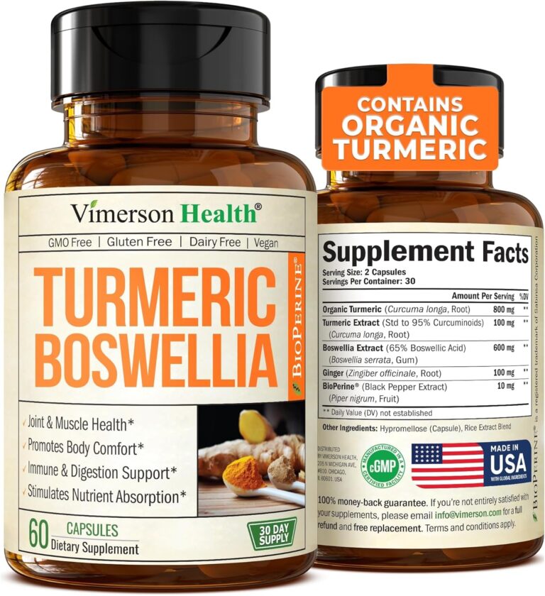 Turmeric Supplement with 65% Boswellia Extract Capsules - Turmeric Curcumin Supplement 95% Curcuminoids - Boswellia Serrata, Black Pepper, Organic Turmeric and Ginger Root Capsules - 60 Tumeric Caps