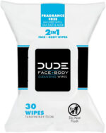 DUDE Wipes - Face and Body Wipes - 3 Pack, 90 Wipes - Unscented Wipes with Sea Salt & Aloe - 2-In-1 Body & Face Wipes - Alcohol Free and Hypoallergenic Cleansing Wipes