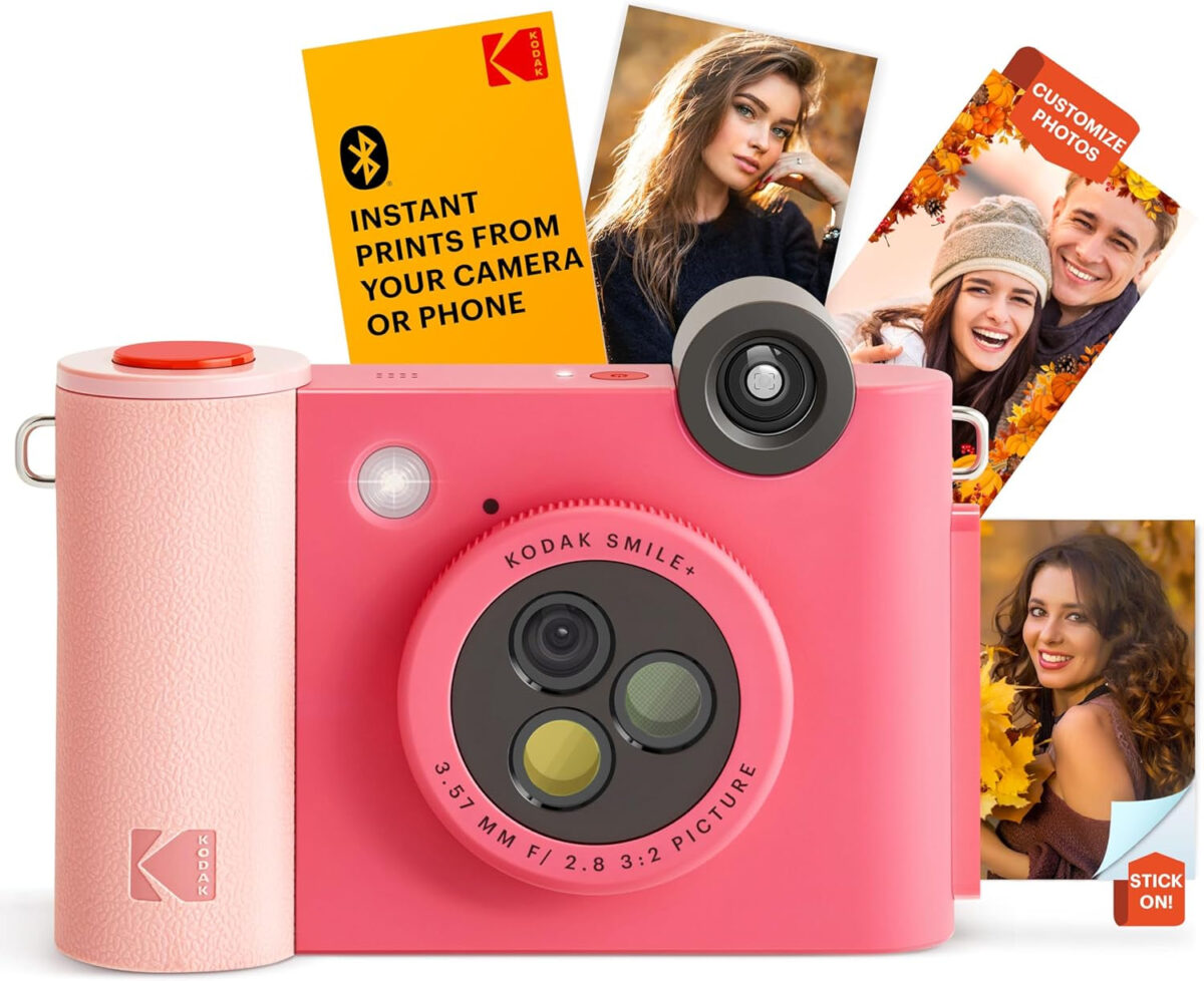 KODAK Smile+ 2-In-1 Digital Instant Print Camera & Wireless Bluetooth Photo Printer - 10MP, Special-Effect Rotating Lens, Zink 2X3” Sticky-Back Photos, Print via Fun App from Smart Devices - Pink