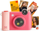 KODAK Smile+ 2-In-1 Digital Instant Print Camera & Wireless Bluetooth Photo Printer - 10MP, Special-Effect Rotating Lens, Zink 2X3” Sticky-Back Photos, Print via Fun App from Smart Devices - Pink