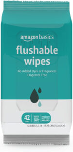 Amazon Basics Flushable Adult Toilet Wipes, Fragrance Free, 126 Count (3 Packs of 42) Packaging May Vary