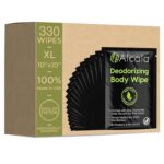 Alcala Deodorizing Body Wipes Individual Shower Wipes 100% Pure Biodegradable Bamboo Wet Wipes with Aloe Tea Tree Adult Body Wipes for Women & Men Ideal for Camping Hiking, Hospitals & Gym (30 Pack)