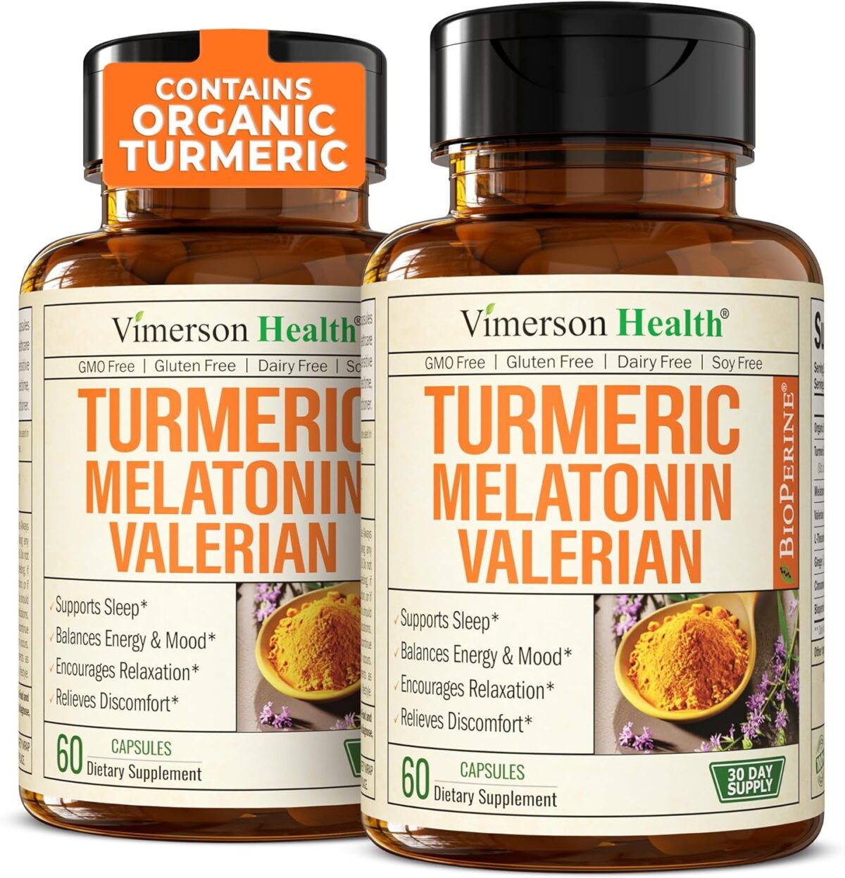 Turmeric, Melatonin & Valerian Root Sleep Aid Supplement. Natural Sleep Aid for Adults with L-Theanine, Ginger & Black Pepper Extract. Melatonin 3Mg, Valerian Root Capsules. Relaxation & Sleep Support