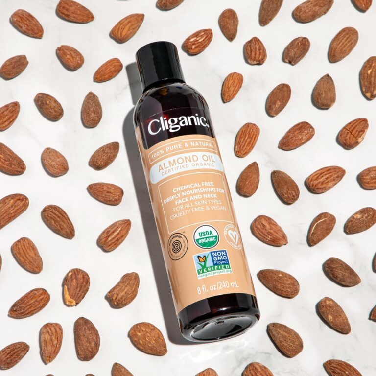 Cliganic Organic Sweet Almond Oil, 100% Pure (8Oz) - for Skin & Hair, Nourishing Carrier Oil for Face & Body