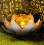 Huaxu Solar Lights Outdoor Garden, Crackle Globe Glass Lotus Decoration, Waterproof LED Metal Flower Lights for Patio,Lawn,Walkway,Tabletop,Ground