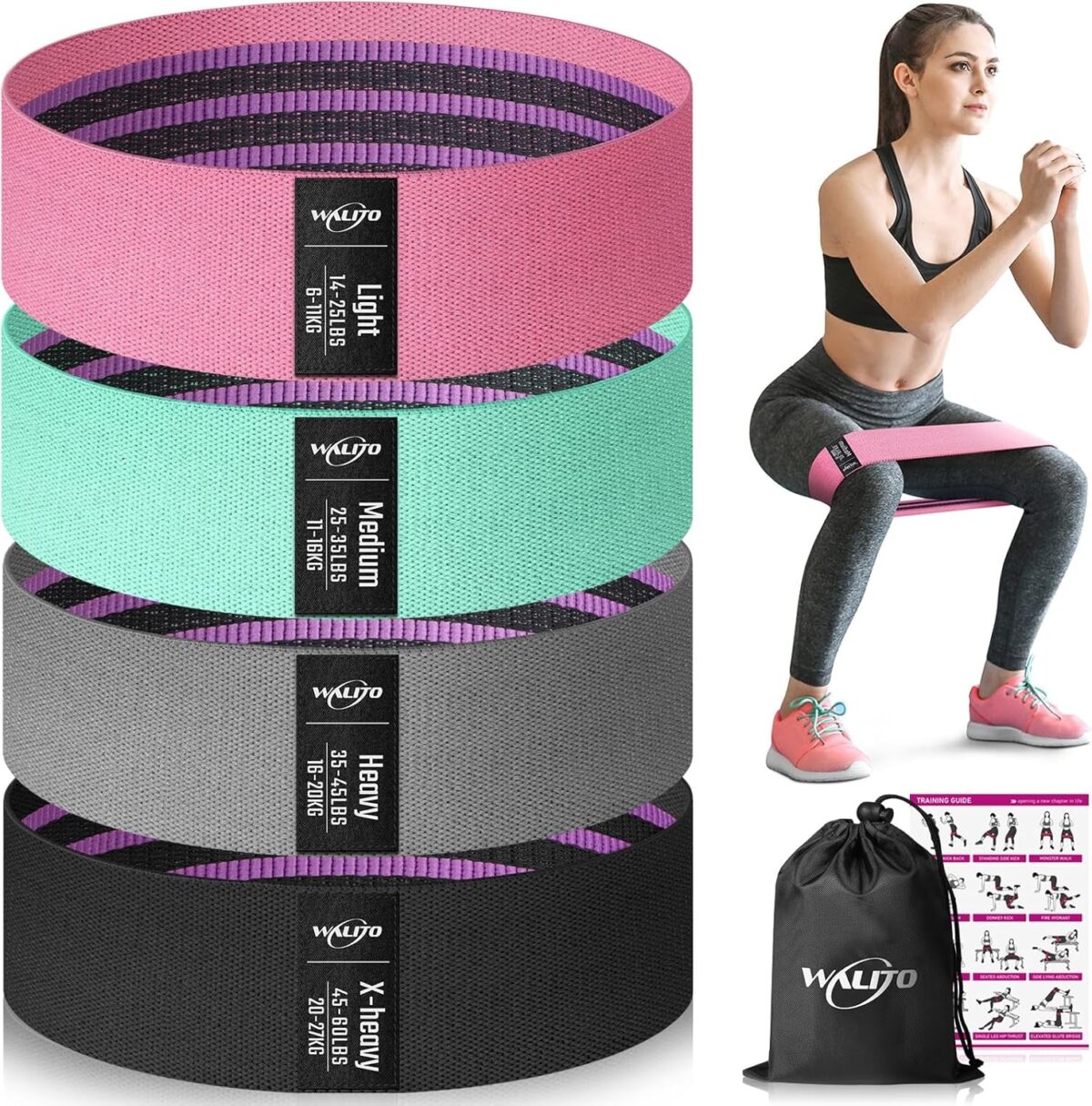 WALITO Resistance Bands for Legs and Butt, Fabric Exercise Loop Bands Yoga, Pilates, Rehab, Fitness and Home Workout, Strength Bands for Booty