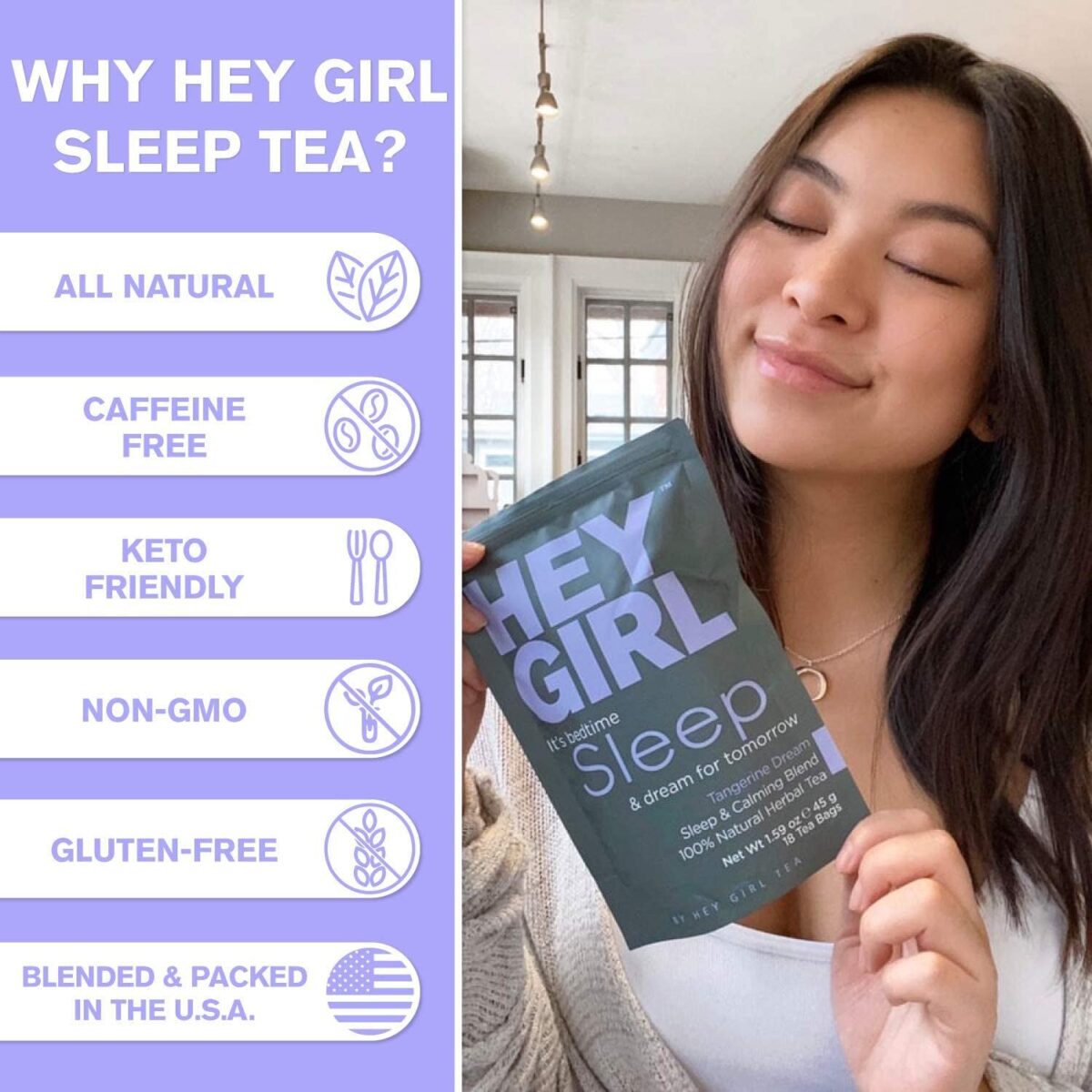 Hey Girl Tea Bundle - Herbal Sleep Tea W/Chamomile, Valerian Root & Lemon Balm in Tea Bags plus Cleanse Tea - Mint Chocolate Flavored Cleanse for Women - Reduces Bloating