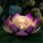 Huaxu Solar Lights Outdoor Garden, Crackle Globe Glass Lotus Decoration, Waterproof LED Metal Flower Lights for Patio,Lawn,Walkway,Tabletop,Ground