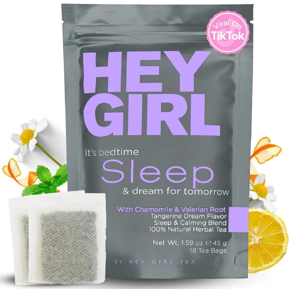 Hey Girl Sleep Tea - Natural Herbal Bedtime Tea Bags with Chamomile, Passion Flower, Valerian Root, Lemon Balm - Calming, Relaxing Adults Sleepy Night Time Tea - Relaxation Gifts for Women 2-Packs