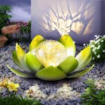 Huaxu Solar Lights Outdoor Garden, Crackle Globe Glass Lotus Decoration, Waterproof LED Metal Flower Lights for Patio,Lawn,Walkway,Tabletop,Ground