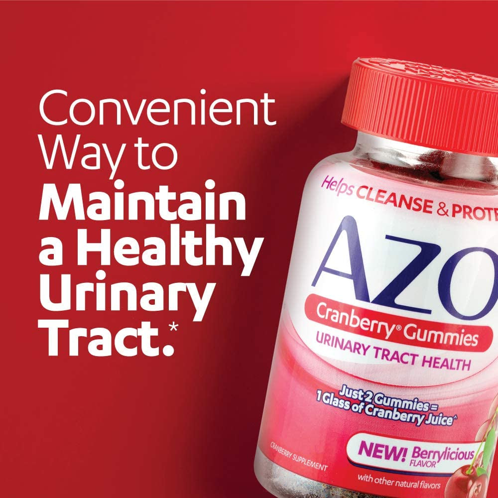 AZO Cranberry Urinary Tract Health Gummies Dietary Supplement 2 Gummies = Glass Cranberry Juice Helps Cleanse Protect Natural Berrylicious Flavor Gummies, Non-Gmo, 40 Count