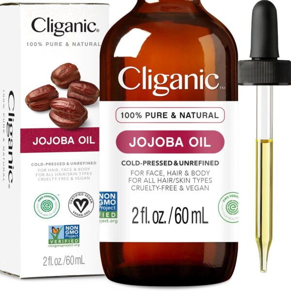 Cliganic Non-Gmo Jojoba Oil for Skin, Hair & Face (2Oz) | 100% Pure, Natural Cold Pressed Unrefined Hexane Free