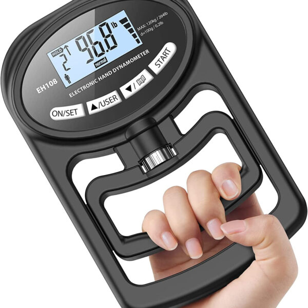 Hand Dynamometer Grip Strength Trainer - Electronic Hand Grip Strength Tester Grip Strengthener Hand Exerciser Meter Digital Hand Grip Training Gauge 265 Lbs / 120 Kgs for Sport Home School Use