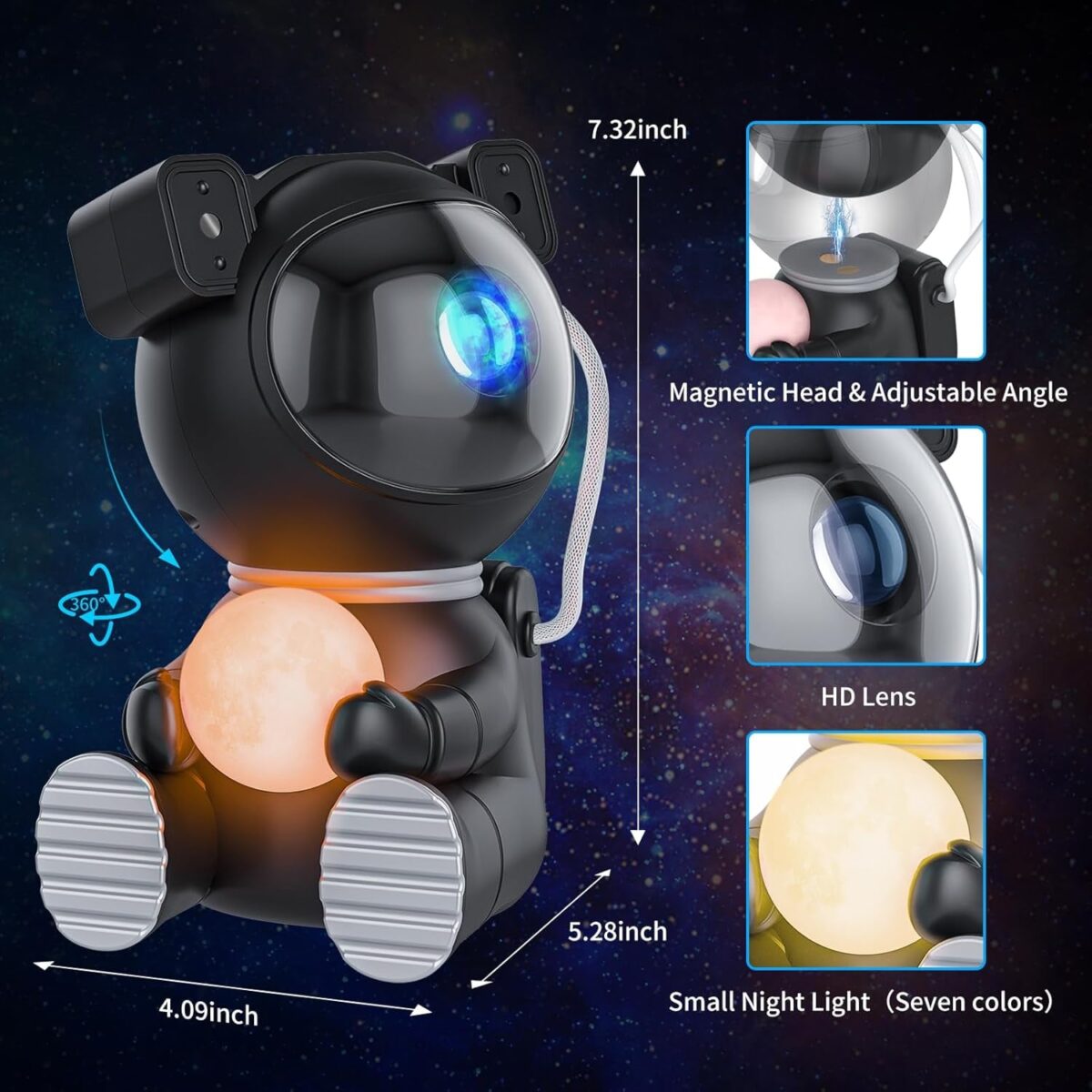 Astronaut Galaxy Projector, Star Projector with Timer and Remote, Galaxy Projector with Moon Lamp, LED Nebula Night Light for Kids, Adults, Room Decor, Gift (Black)