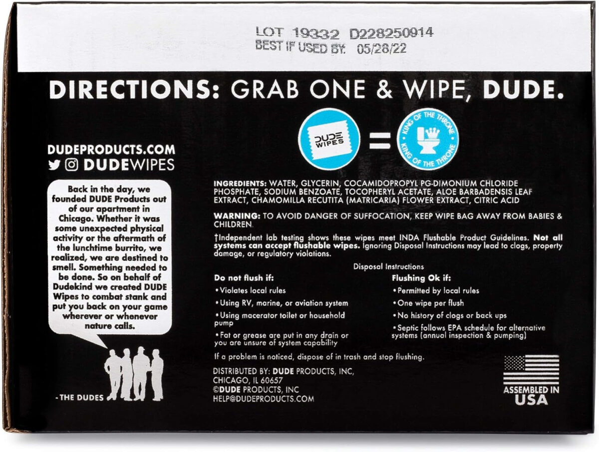 DUDE Wipes - Flushable Wipes - 8 Pack, 336 Wipes - Unscented Extra-Large Adult Wet Wipes - Vitamin-E & Aloe - Septic and Sewer Safe