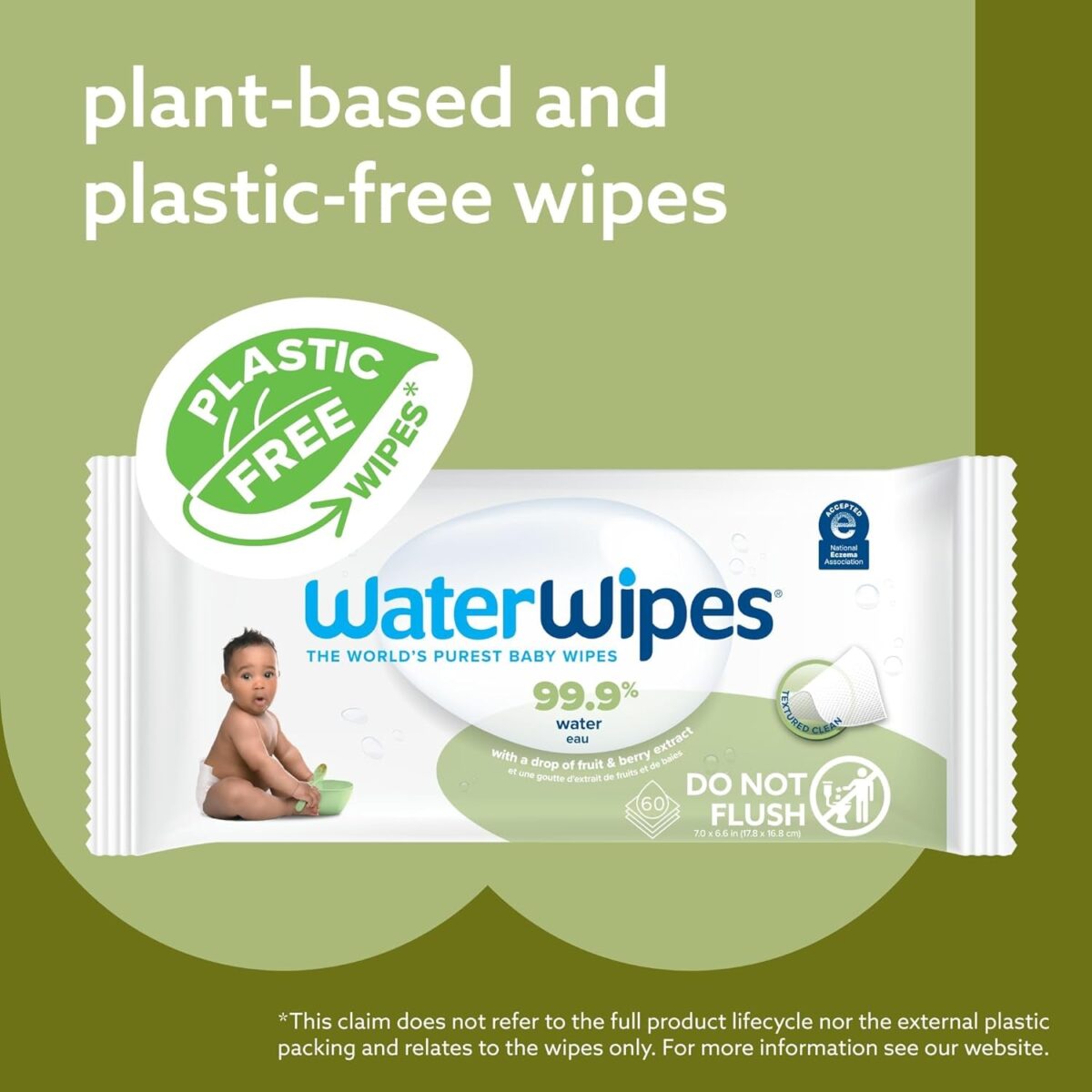 Waterwipes Plastic-Free Textured Clean, Toddler & Baby Wipes, 99.9% Water Based Wipes, Unscented & Hypoallergenic for Sensitive Skin, 60 Count (12 Packs), Packaging May Vary