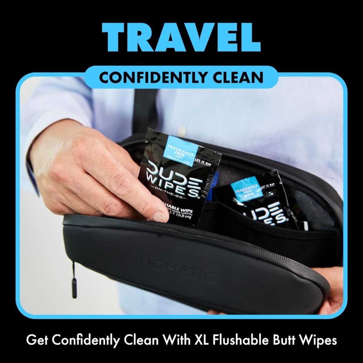 DUDE Wipes - On-The-Go Flushable Wipes - 2 Pack, 60 Wipes - Unscented Extra-Large Individually Wrapped Adult Wet Wipes - Vitamin E & Aloe - Septic and Sewer Safe