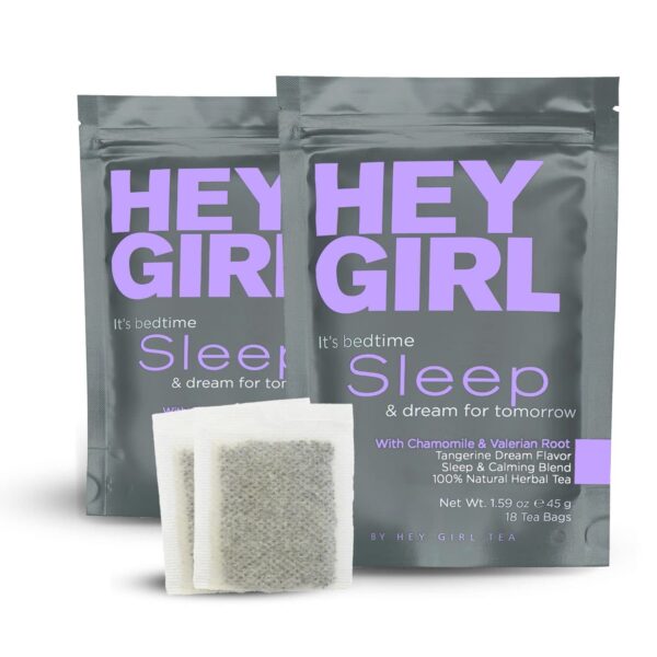 Hey Girl Sleep Tea - Natural Herbal Bedtime Tea Bags with Chamomile, Passion Flower, Valerian Root, Lemon Balm - Calming, Relaxing Adults Sleepy Night Time Tea - Relaxation Gifts for Women 2-Packs