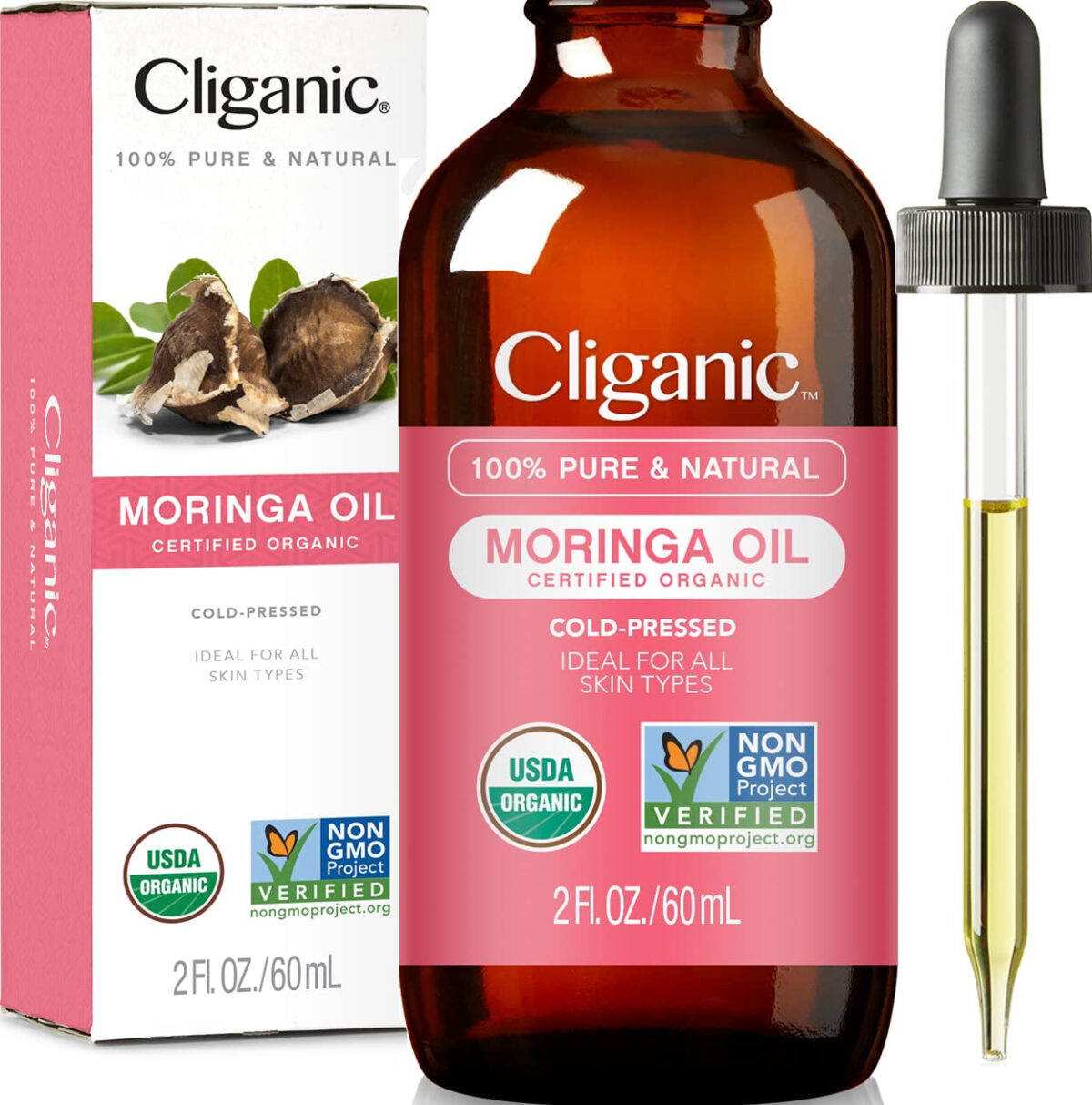 Cliganic Organic Moringa Oil, 100% Pure - for Face & Hair | Natural Cold Pressed