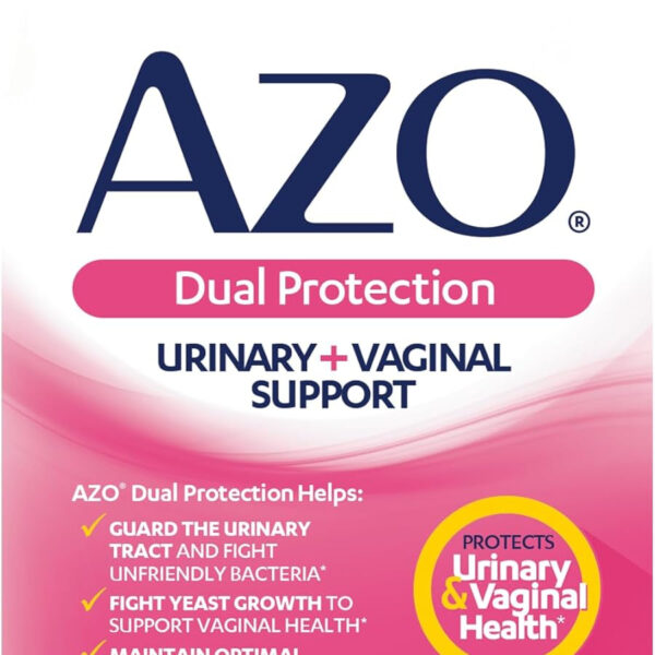 AZO Dual Protection | Urinary + Vaginal Support* | Prebiotic plus Clinically Proven Women’S Probiotic | Starts Working within 24 Hours | Non-Gmo | 60 Count