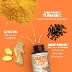 Turmeric Supplement and Ginger Root Joint Support Supplement - Turmeric Curcumin Supplement 95% Curcuminoids. Contains Organic Turmeric with Black Pepper (Bioperine) for Max Absorption. 60 Capsules