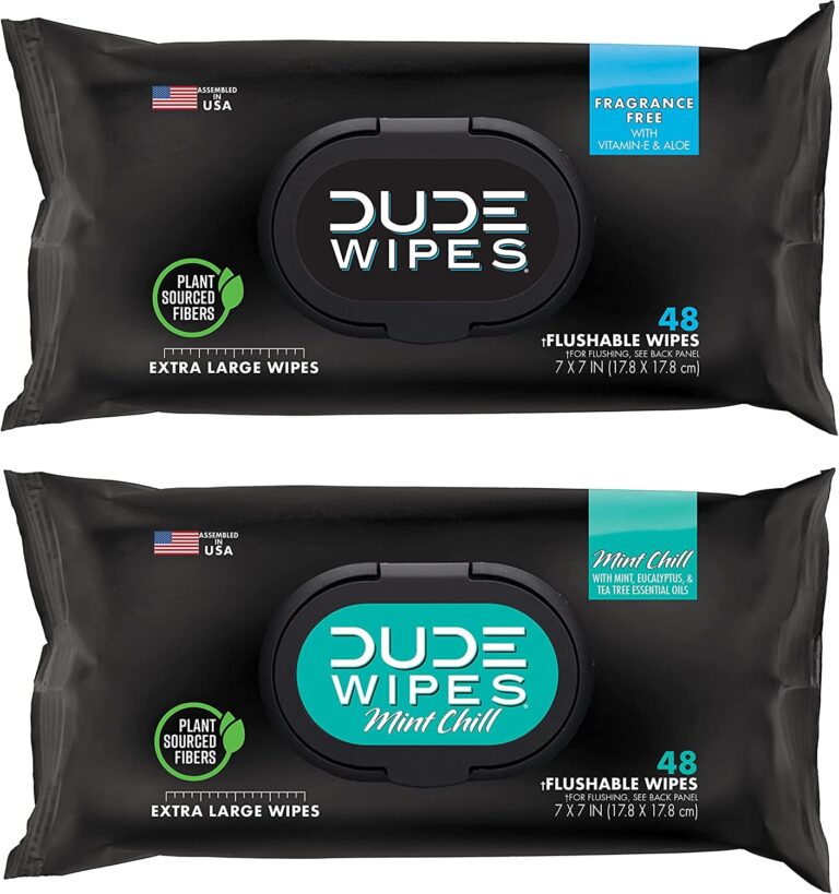 DUDE Wipes - Flushable Wipes - 2 Pack, 96 Wipes - Unscented (48Ct) & Mint Chill (48Ct) Extra-Large Adult Wet Wipes