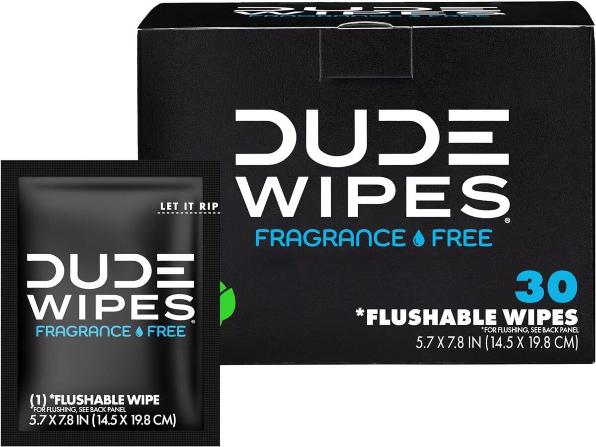 DUDE Wipes - On-The-Go Flushable Wipes - 2 Pack, 60 Wipes - Unscented Extra-Large Individually Wrapped Adult Wet Wipes - Vitamin E & Aloe - Septic and Sewer Safe