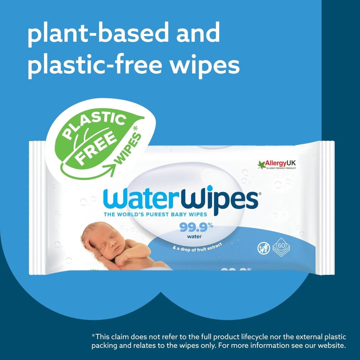 Waterwipes Biodegradable Original Baby Wipes, 99.9% Water Based Wipes, Unscented & Hypoallergenic for Sensitive Skin, 240 Count (4 Packs), Packaging May Vary