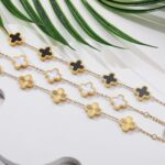 18K Gold Plated Bracelet Gold/White/Black Clover Bracelet Set for Women Four Leaf Lucky Bracelets Jewelry Gifts for Women