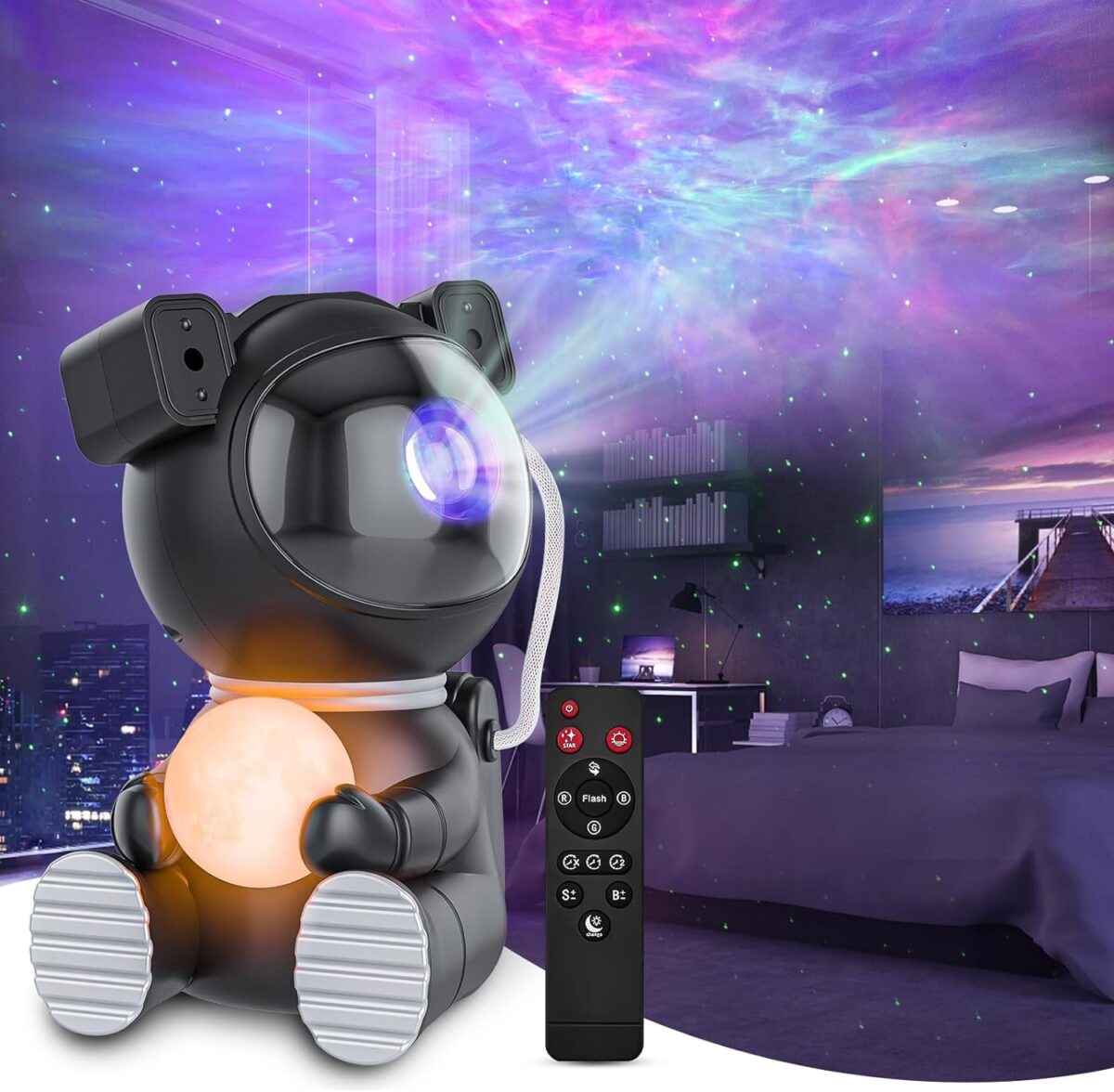 Astronaut Galaxy Projector, Star Projector with Timer and Remote, Galaxy Projector with Moon Lamp, LED Nebula Night Light for Kids, Adults, Room Decor, Gift (Black)