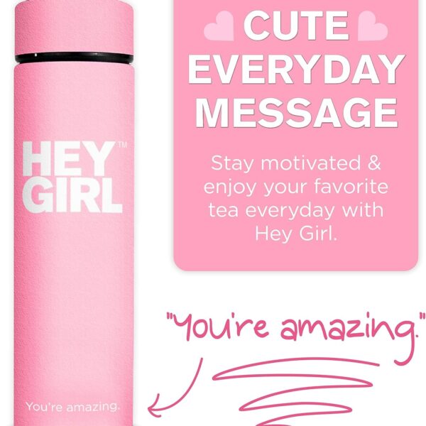 Hey Girl Tea Infuser Bottle 450Ml - Insulated Stainless Steel Water Bottle - Thermos Tea Tumbler with Tea Diffuser - Portable Travel Mug for Loose Leaf Tea & Infused Water - Tea Lovers Gifts for Women