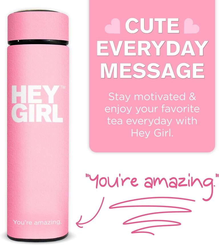 Hey Girl Tea Infuser Bottle 450Ml - Insulated Stainless Steel Water Bottle - Thermos Tea Tumbler with Tea Diffuser - Portable Travel Mug for Loose Leaf Tea & Infused Water - Tea Lovers Gifts for Women