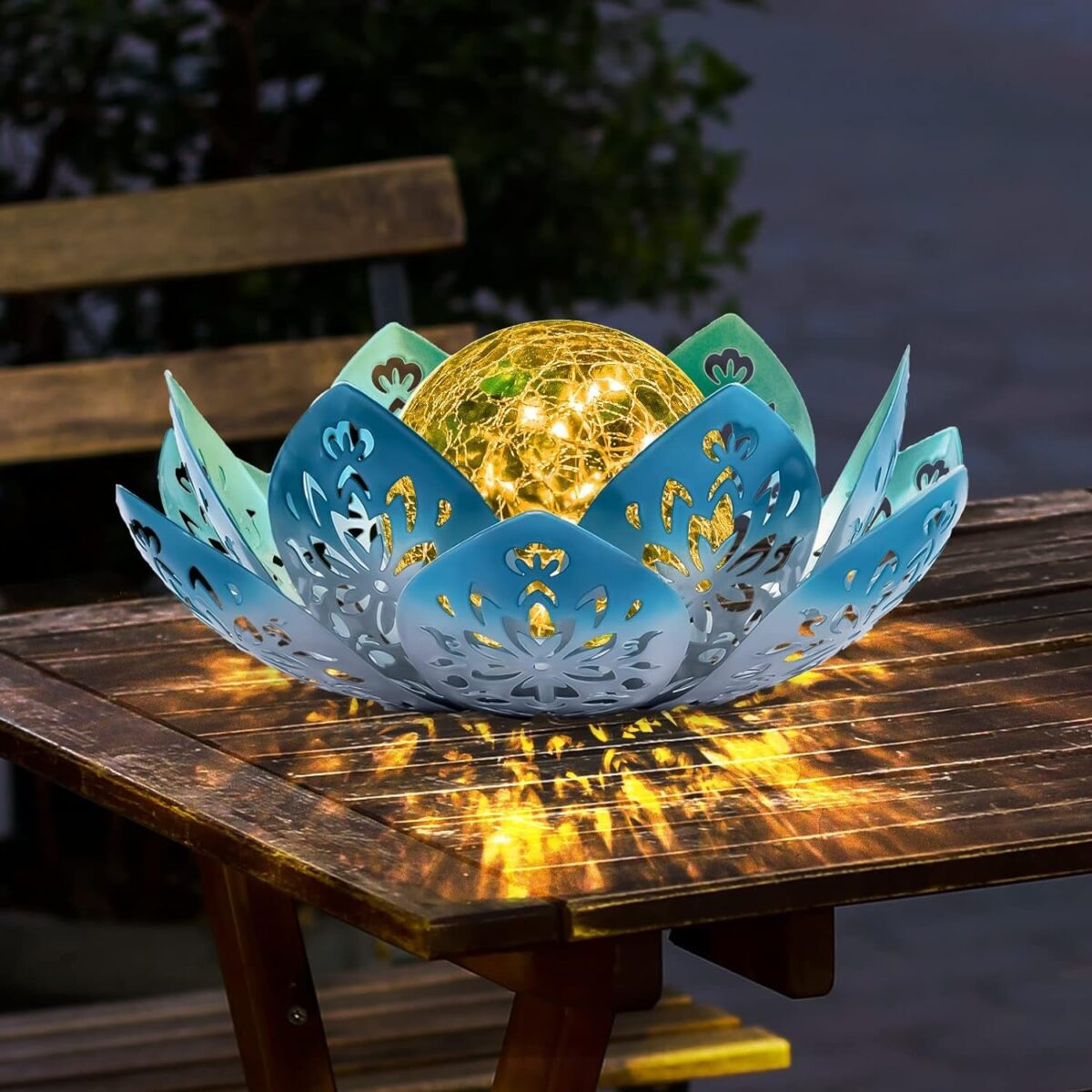 Huaxu Solar Lights Outdoor Garden, Crackle Globe Glass Lotus Decoration, Waterproof LED Metal Flower Lights for Patio,Lawn,Walkway,Tabletop,Ground