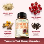 Turmeric Curcumin & Tart Cherry Extract Capsules with Black Pepper & Organic Tumeric. Tart Cherry Capsules Aid Uric Acid Balance, Joint Health, Muscle Health & Sleep. 600Mg 10:1 Tart Cherry Extract