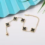 18K Gold Plated Bracelet Gold/White/Black Clover Bracelet Set for Women Four Leaf Lucky Bracelets Jewelry Gifts for Women