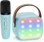 YLL Mini Karaoke Machine for Kids Adults, Portable Bluetooth Speaker with 2 Wireless Microphones, Christmas Birthday Gifts Toys for Girls Ages 4, 5, 6,7, 8,9,10,11,12+ Years Old Toddler (Lightpink)