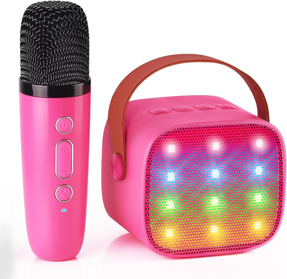 YLL Mini Karaoke Machine for Kids Adults, Portable Bluetooth Speaker with 2 Wireless Microphones, Christmas Birthday Gifts Toys for Girls Ages 4, 5, 6,7, 8,9,10,11,12+ Years Old Toddler (Lightpink)