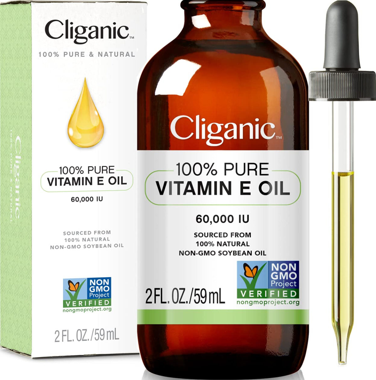 Cliganic 100% Pure Vitamin E Oil for Skin, Hair & Face - 120,000 IU, Non-Gmo Verified | Natural D-Alpha Tocopherol