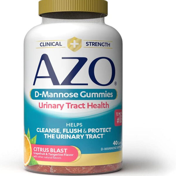 AZO D Mannose Urinary Tract Health Gummies, 40 Count, Clinical Strength 2000Mg, Helps Cleanse, Flush & Protect, No.1 Pharmacist Recommended Brand, Vegan Tangy Citrus Blast Flavor, Non-Gmo, Gluten Free