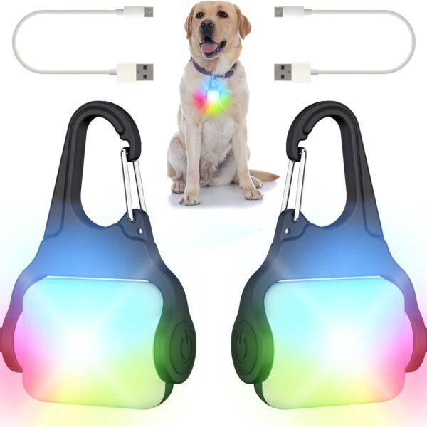 Dog Lights for Night Walking – Color Changing Dog Collar Light, 4 Modes Rechargeable Dog Light, IP65 Waterproof Dog Walking Light, Dog Flashlight for Running, Camping, Climbing, Bike, 2 Pack