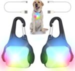 Dog Lights for Night Walking – Color Changing Dog Collar Light, 4 Modes Rechargeable Dog Light, IP65 Waterproof Dog Walking Light, Dog Flashlight for Running, Camping, Climbing, Bike, 2 Pack