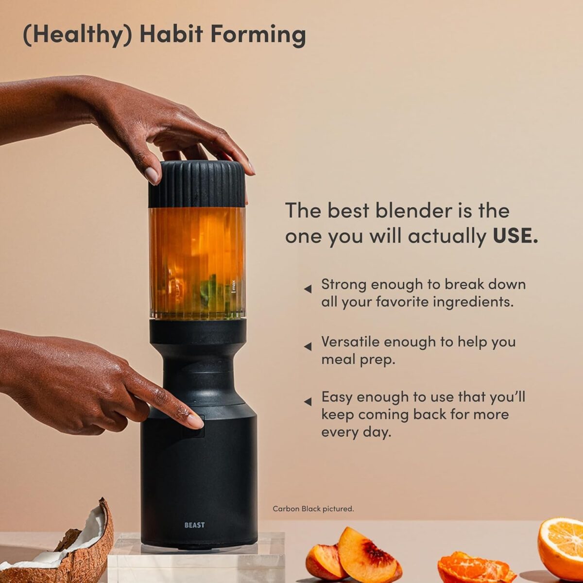 The Beast Mini Blender | Mini Countertop Kitchen Blender | Blend Smoothies and Shakes, Dressings, Sauces, Dips | Straw Cap and Straws Included | 600W (Terra)