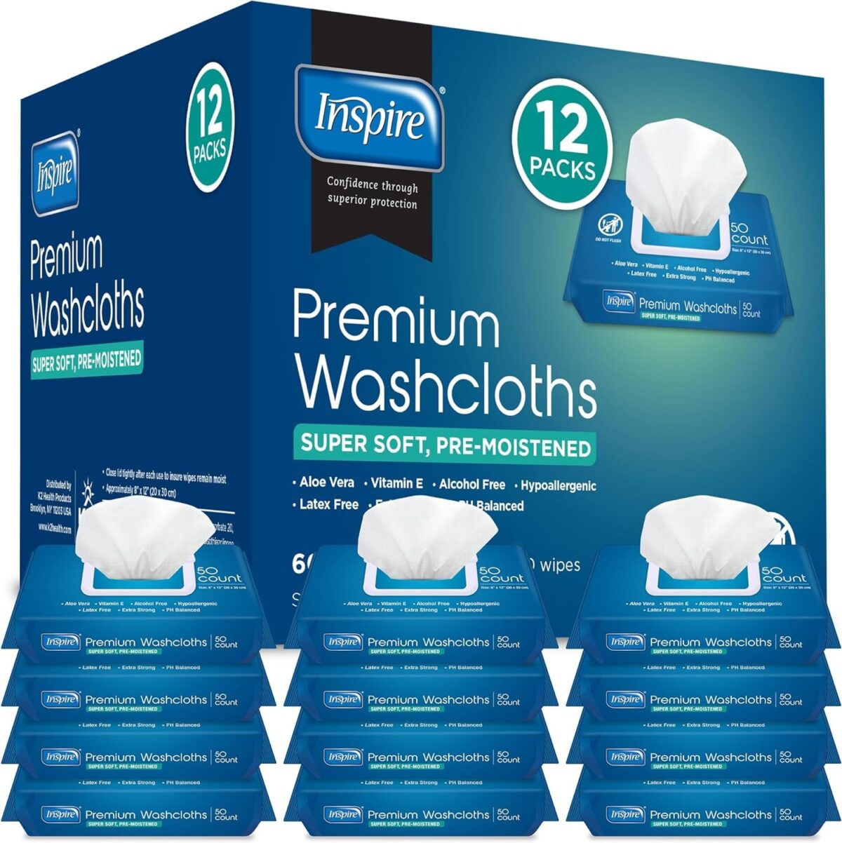 Inspire Adult Wet Wipes, Adult Wash Cloths, Adult Wipes for Incontinence & Cleansing for Elderly, 8"X12" (200 Count)