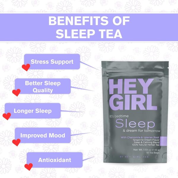 Hey Girl Sleep Tea - Natural Herbal Bedtime Tea Bags with Chamomile, Passion Flower, Valerian Root, Lemon Balm - Calming, Relaxing Adults Sleepy Night Time Tea - Relaxation Gifts for Women 2-Packs