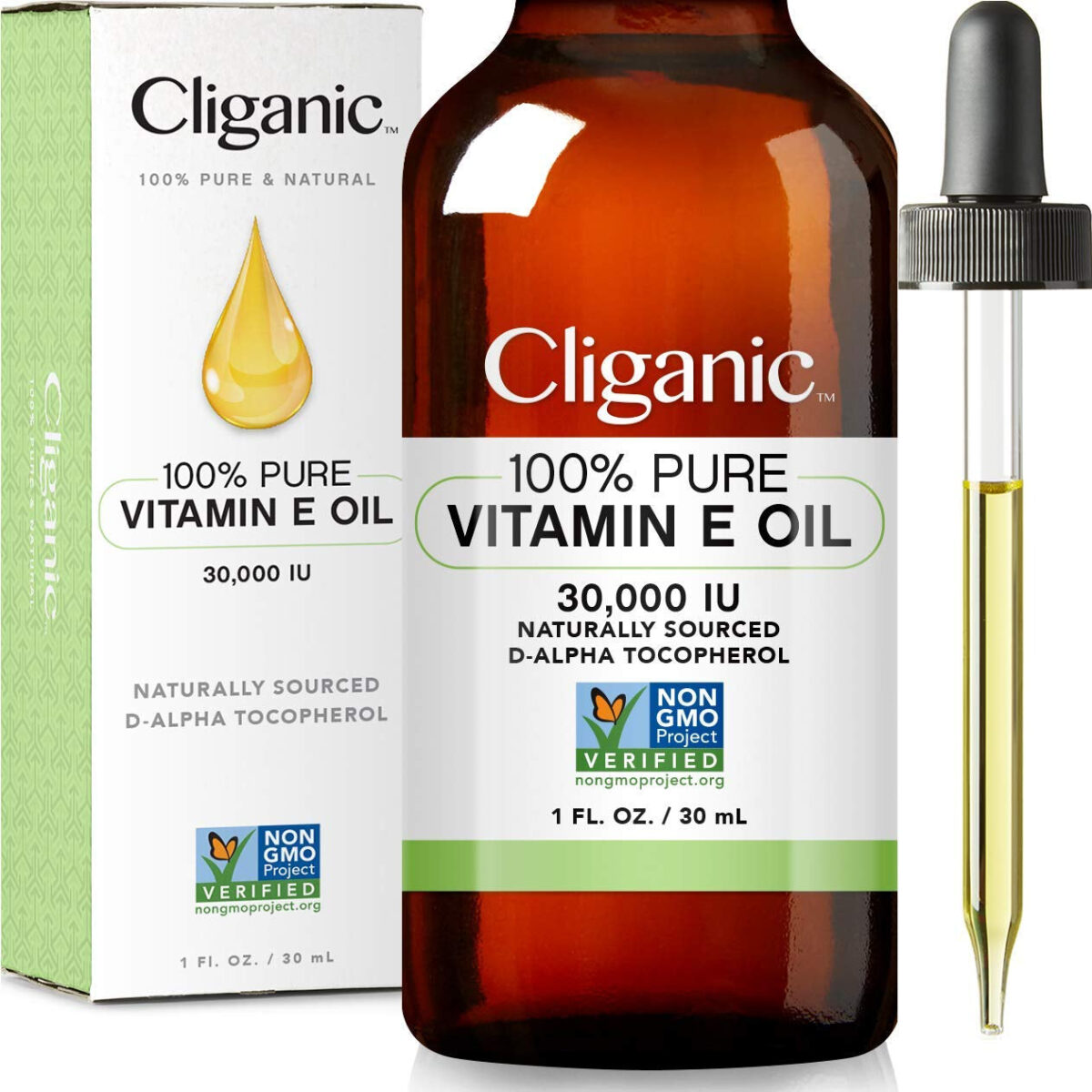 Cliganic 100% Pure Vitamin E Oil for Skin, Hair & Face - 120,000 IU, Non-Gmo Verified | Natural D-Alpha Tocopherol